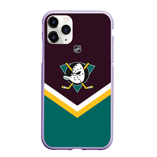 Чехол iPhone 11 Pro матовый NHL: Anaheim Ducks / 3D-Светло-сиреневый – фото 1