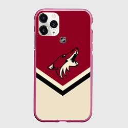 Чехол iPhone 11 Pro матовый NHL: Arizona Coyotes, цвет: 3D-малиновый
