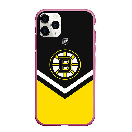 Чехол iPhone 11 Pro матовый NHL: Boston Bruins / 3D-Малиновый – фото 1