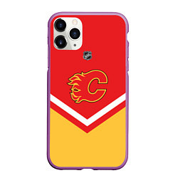 Чехол iPhone 11 Pro матовый NHL: Calgary Flames, цвет: 3D-фиолетовый