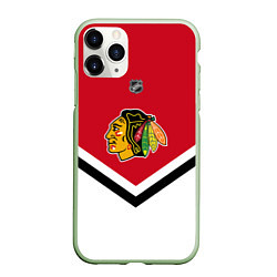 Чехол iPhone 11 Pro матовый NHL: Chicago Blackhawks, цвет: 3D-салатовый