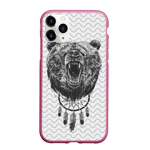 Чехол iPhone 11 Pro матовый Bear Dreamcatcher / 3D-Малиновый – фото 1