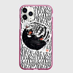 Чехол iPhone 11 Pro матовый Yin Yang Tigers, цвет: 3D-малиновый