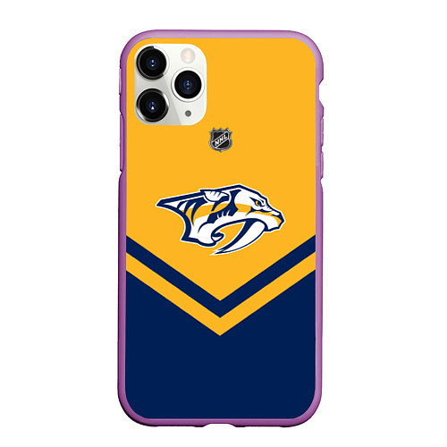 Чехол iPhone 11 Pro матовый NHL: Nashville Predators / 3D-Фиолетовый – фото 1