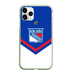 Чехол iPhone 11 Pro матовый NHL: New York Rangers, цвет: 3D-салатовый