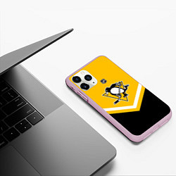 Чехол iPhone 11 Pro матовый NHL: Pittsburgh Penguins, цвет: 3D-розовый — фото 2