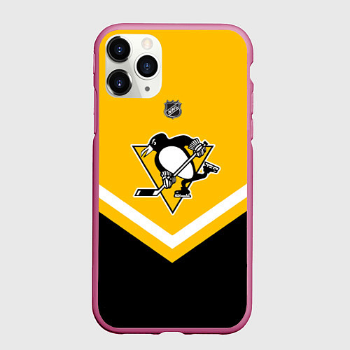 Чехол iPhone 11 Pro матовый NHL: Pittsburgh Penguins / 3D-Малиновый – фото 1