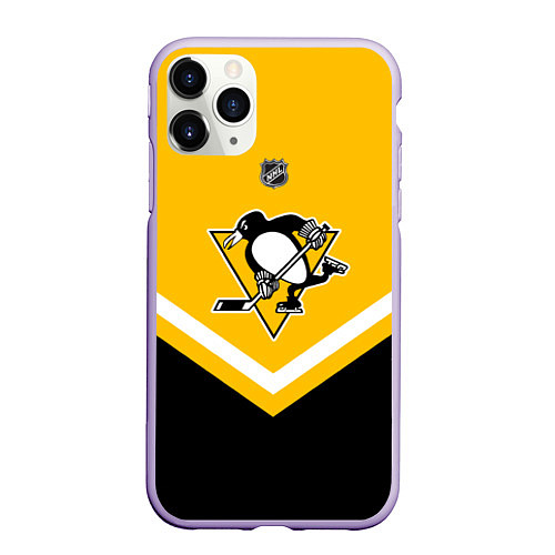 Чехол iPhone 11 Pro матовый NHL: Pittsburgh Penguins / 3D-Светло-сиреневый – фото 1