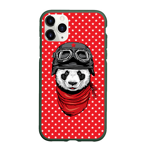 Чехол iPhone 11 Pro матовый Панда пилот / 3D-Темно-зеленый – фото 1