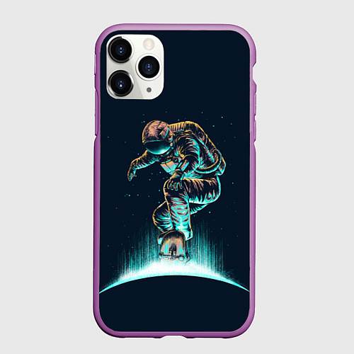 Чехол iPhone 11 Pro матовый Планетарный скейтбординг / 3D-Фиолетовый – фото 1