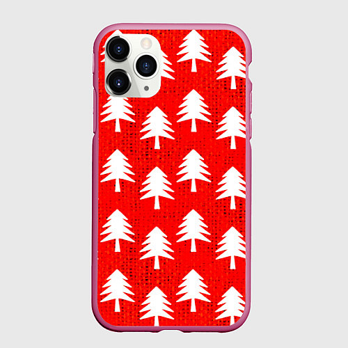 Чехол iPhone 11 Pro матовый Ёлочки / 3D-Малиновый – фото 1