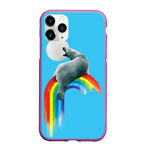 Чехол iPhone 11 Pro матовый Полярный мишка / 3D-Фиолетовый – фото 1