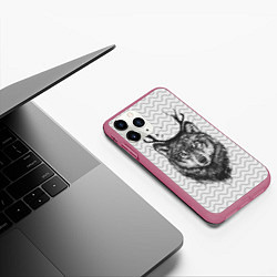 Чехол iPhone 11 Pro матовый Рогатый волк, цвет: 3D-малиновый — фото 2