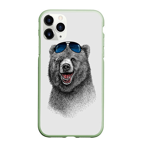 Чехол iPhone 11 Pro матовый Счастливый медведь / 3D-Салатовый – фото 1