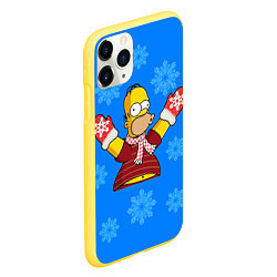Чехол iPhone 11 Pro матовый Новогодний Гомер, цвет: 3D-желтый — фото 2