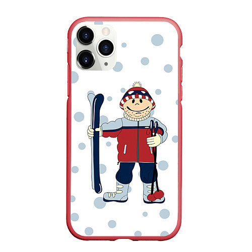 Чехол iPhone 11 Pro матовый Лыжник / 3D-Красный – фото 1