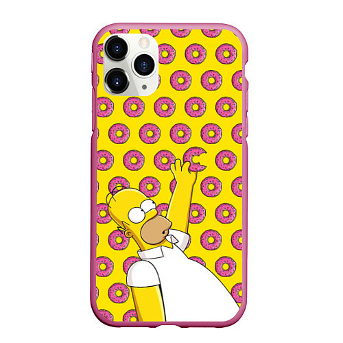 Чехол iPhone 11 Pro матовый Пончики Гомера Симпсона / 3D-Малиновый – фото 1