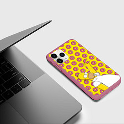 Чехол iPhone 11 Pro матовый Пончики Гомера Симпсона, цвет: 3D-малиновый — фото 2