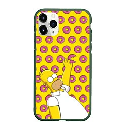Чехол iPhone 11 Pro матовый Пончики Гомера Симпсона, цвет: 3D-темно-зеленый