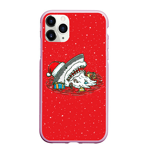 Чехол iPhone 11 Pro матовый Акула Дед Мороз / 3D-Розовый – фото 1