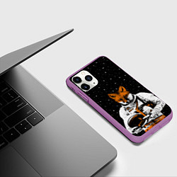 Чехол iPhone 11 Pro матовый Лис космонавт, цвет: 3D-фиолетовый — фото 2