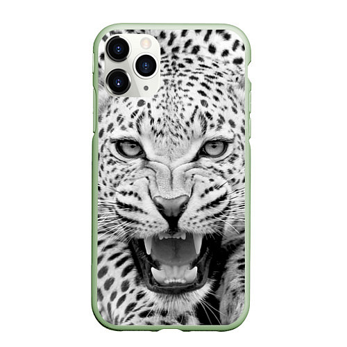 Чехол iPhone 11 Pro матовый Белый леопард / 3D-Салатовый – фото 1