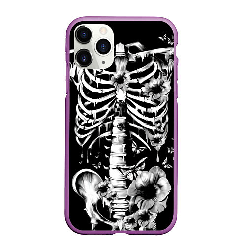 Чехол iPhone 11 Pro матовый Floral Skeleton / 3D-Фиолетовый – фото 1