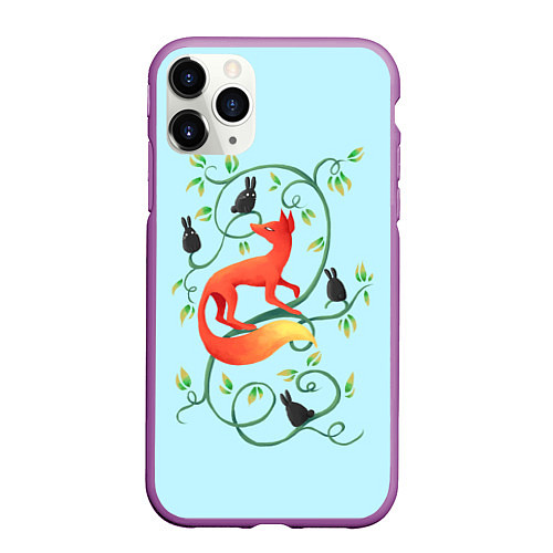 Чехол iPhone 11 Pro матовый Милая лисичка / 3D-Фиолетовый – фото 1