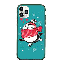 Чехол iPhone 11 Pro матовый Пингвинчик на коньках
