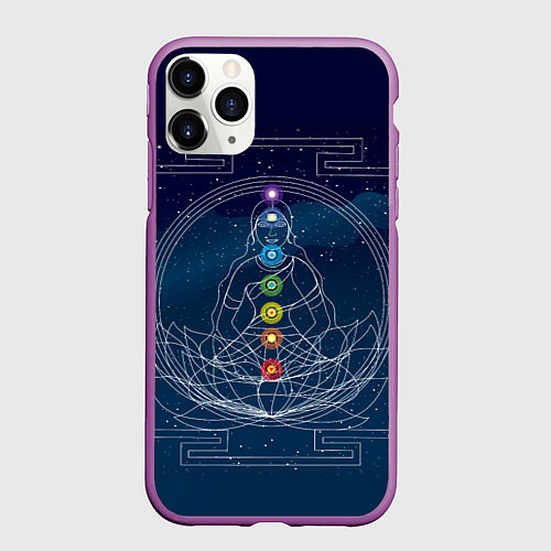 Чехол iPhone 11 Pro матовый Йога мандала - энергетические зоны / 3D-Фиолетовый – фото 1
