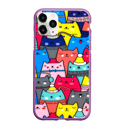 Чехол iPhone 11 Pro матовый Отряд котиков / 3D-Фиолетовый – фото 1