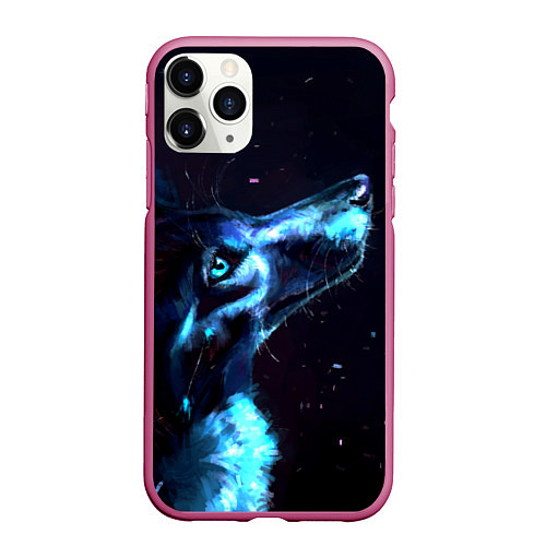 Чехол iPhone 11 Pro матовый Лунный волк / 3D-Малиновый – фото 1