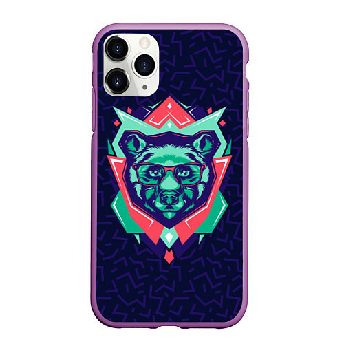 Чехол iPhone 11 Pro матовый Hipster Bear / 3D-Фиолетовый – фото 1