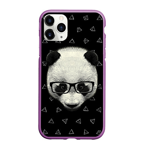Чехол iPhone 11 Pro матовый Умная панда / 3D-Фиолетовый – фото 1
