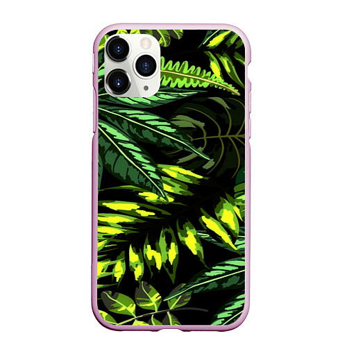 Чехол iPhone 11 Pro матовый Листья / 3D-Розовый – фото 1