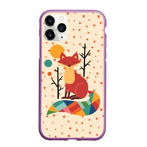Чехол iPhone 11 Pro матовый Осенняя лисичка / 3D-Фиолетовый – фото 1
