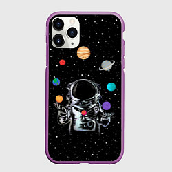 Чехол iPhone 11 Pro матовый Космический жонглер, цвет: 3D-фиолетовый