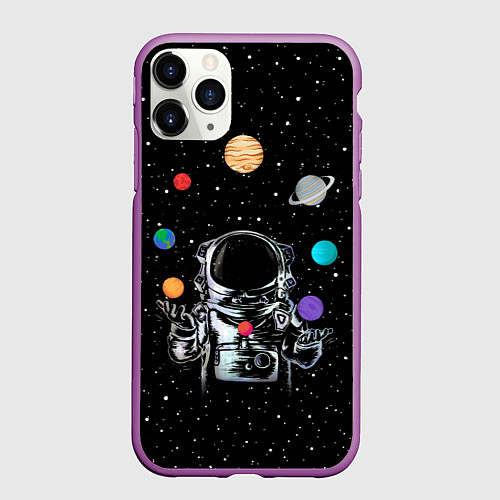Чехол iPhone 11 Pro матовый Космический жонглер / 3D-Фиолетовый – фото 1
