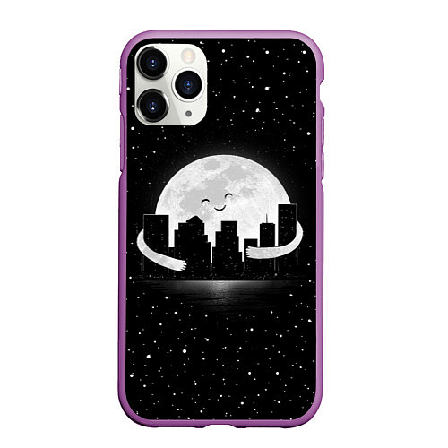 Чехол iPhone 11 Pro матовый Лунные объятия / 3D-Фиолетовый – фото 1