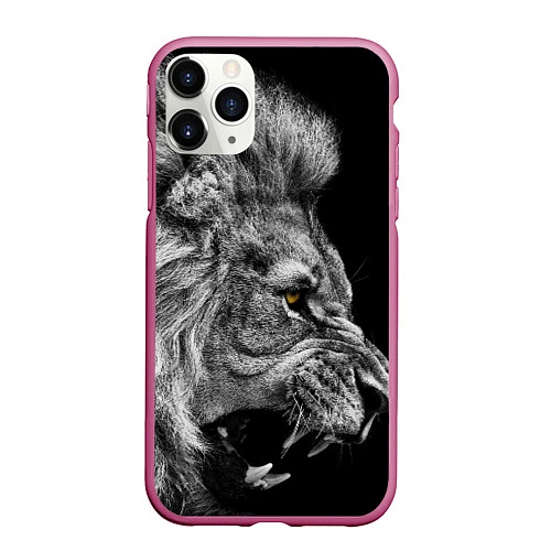 Чехол iPhone 11 Pro матовый Оскал льва / 3D-Малиновый – фото 1