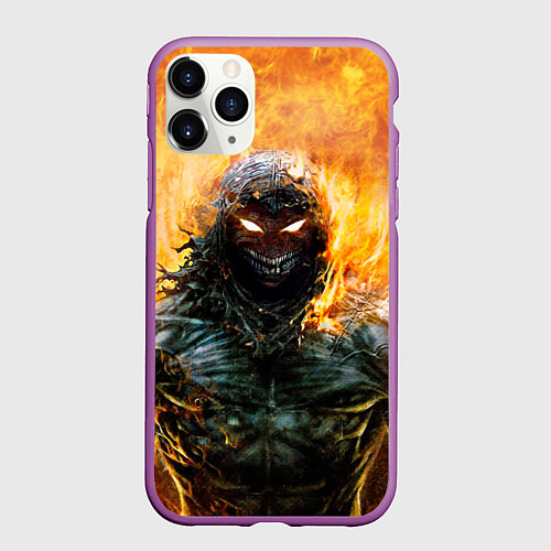 Чехол iPhone 11 Pro матовый Disturbed: Monster Flame / 3D-Фиолетовый – фото 1