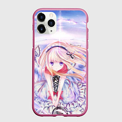 Чехол iPhone 11 Pro матовый Anime angel in clouds, цвет: 3D-малиновый
