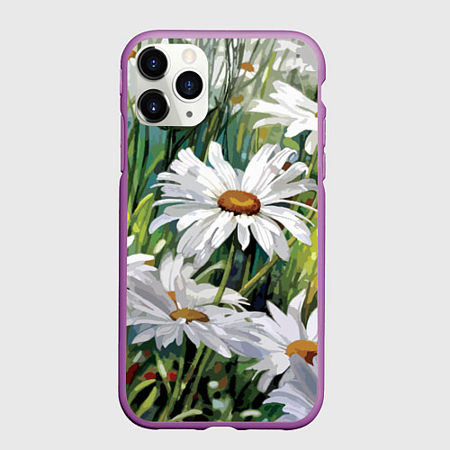 Чехол iPhone 11 Pro матовый Ромашки / 3D-Фиолетовый – фото 1