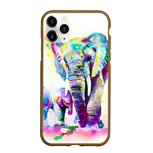 Чехол iPhone 11 Pro матовый Акварельные слоны / 3D-Коричневый – фото 1