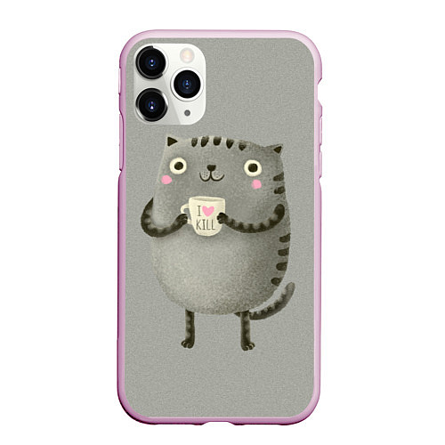 Чехол iPhone 11 Pro матовый Cat Love Kill / 3D-Розовый – фото 1