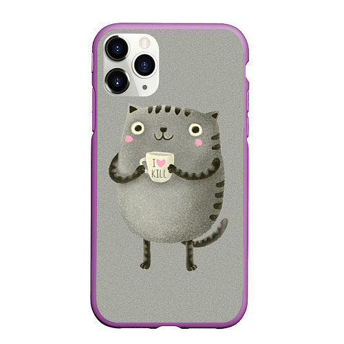 Чехол iPhone 11 Pro матовый Cat Love Kill / 3D-Фиолетовый – фото 1