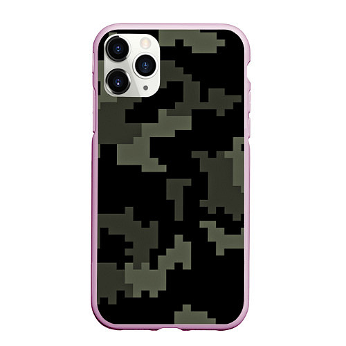 Чехол iPhone 11 Pro матовый Камуфляж пиксельный: черный/серый / 3D-Розовый – фото 1