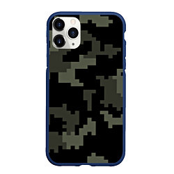 Чехол iPhone 11 Pro матовый Камуфляж пиксельный: черный/серый, цвет: 3D-тёмно-синий