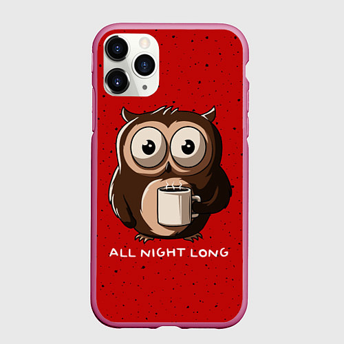 Чехол iPhone 11 Pro матовый Ночная сова / 3D-Малиновый – фото 1