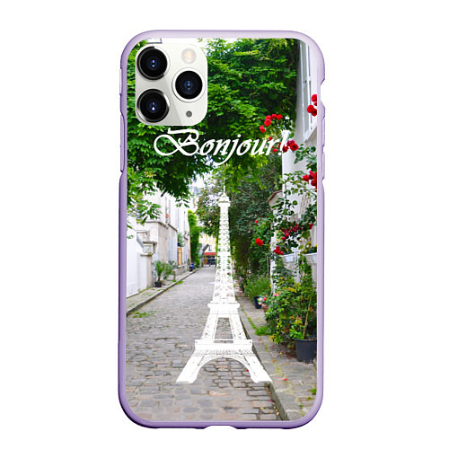 Чехол iPhone 11 Pro матовый Bonjour Paris / 3D-Светло-сиреневый – фото 1